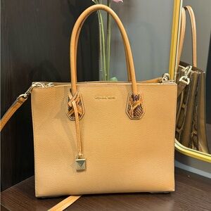 Michael Kors Cognac Tote Bag with Snake Print Accents